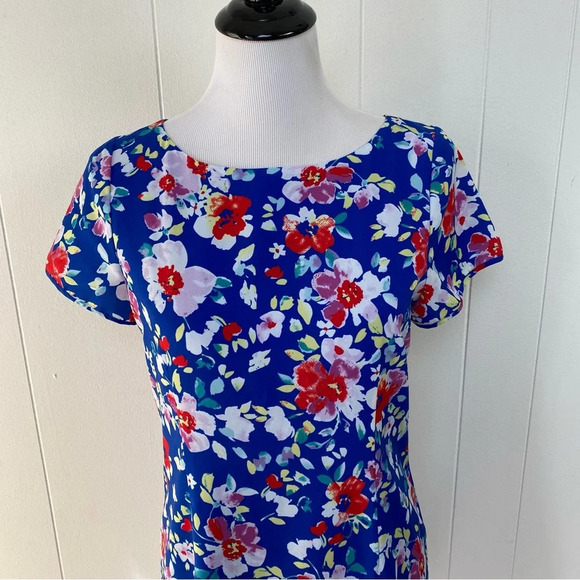 Yumi Kim Blue Floral Shift Dress Size Medium Exposed Zip Love Potion Mini #DR710 - Picture 7 of 15